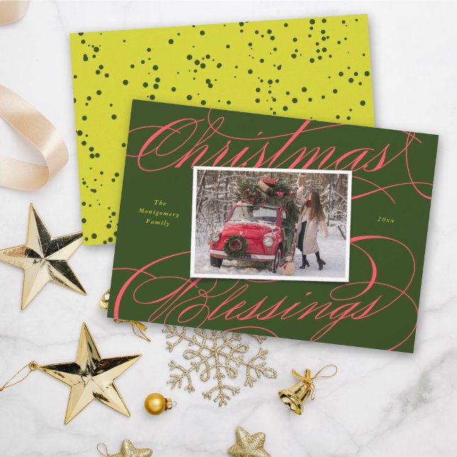 Cartão De Festividades Elegant Religious Christmas Blessings Script Photo (Criador carregado)