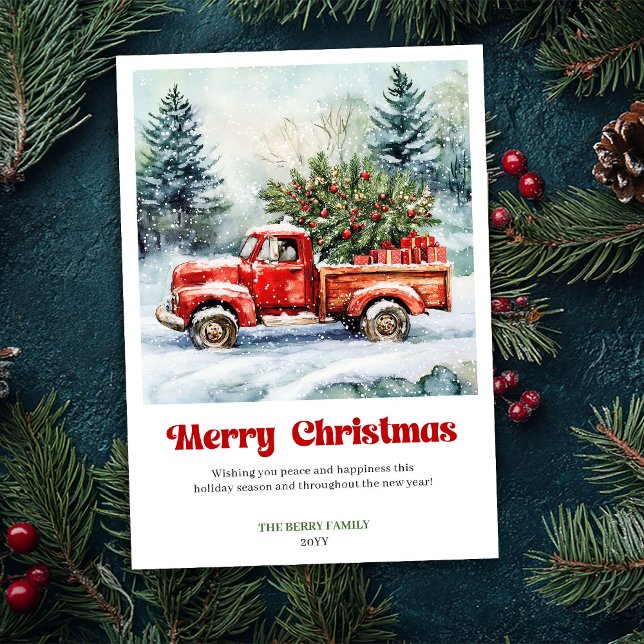 Cartão De Festividades Elegant Rustic Red Truck Holiday Scene Greeting  (Elegant Rustic Red Truck Holiday Scene Greeting Card)
