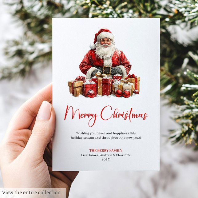 Cartão De Festividades Elegant Santa Claus Minimalist Modern Holiday Card (Elegant Santa Claus Minimalist Modern Holiday Greeting)