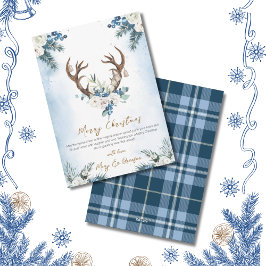 Cartão De Festividades Elegant Script Blue Non Photo Watercolor Reindeer