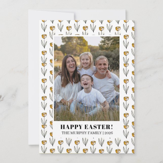 Cartão De Festividades Elegant Simple Colorful Floral Easter Family Photo (Frente)