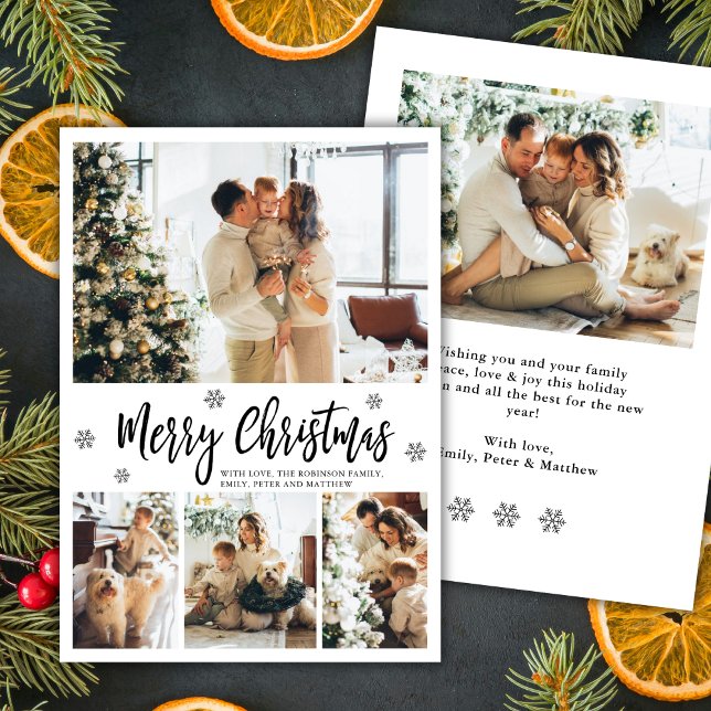 Cartão De Festividades Elegant Snowflake 4 Photo Collage Christmas (Criador carregado)