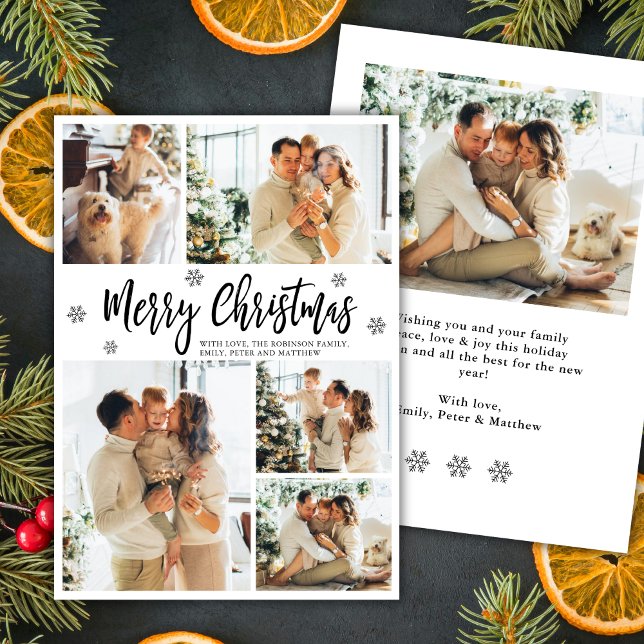 Cartão De Festividades Elegant Snowflake 5 Photo Collage Christmas    (Criador carregado)