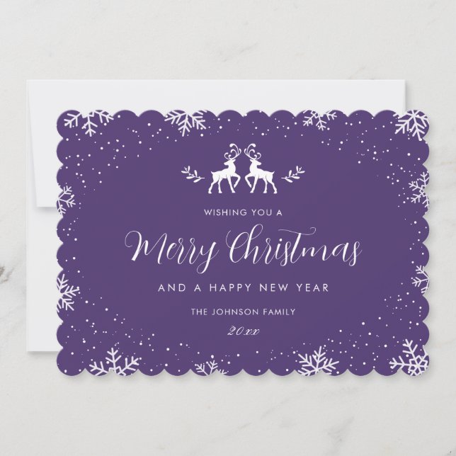 Cartão De Festividades Elegant Snowflake Reindeer Christmas New Year Holi (Frente)
