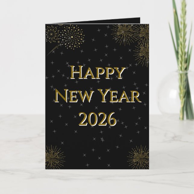 Cartão De Festividades Elegant Starry New Year 2026 Folded Holiday Card (Frente)