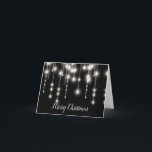 Cartão De Festividades Elegant String Lights Christmas Card<br><div class="desc">Elegant white string lights set on a black background Christmas Card.</div>