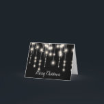 Cartão De Festividades Elegant String Lights Christmas Card<br><div class="desc">Elegant white string lights set on a black background Christmas Card.</div>