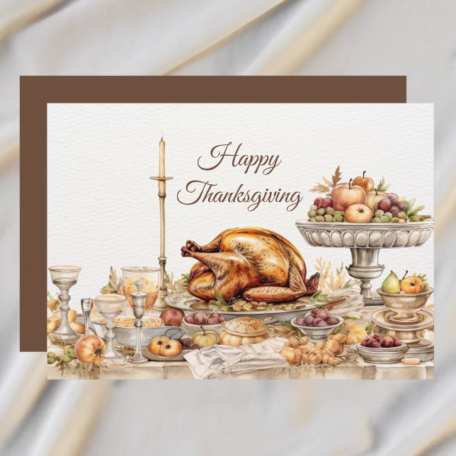 Cartão De Festividades Elegant Thanksgiving Feast Happy Thanksgiving (Criador carregado)
