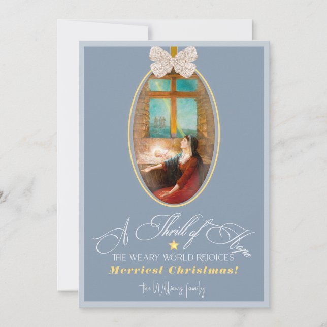 Cartão De Festividades Elegant Thrill of Hope Dusty Blue Photo Christmas (Frente)