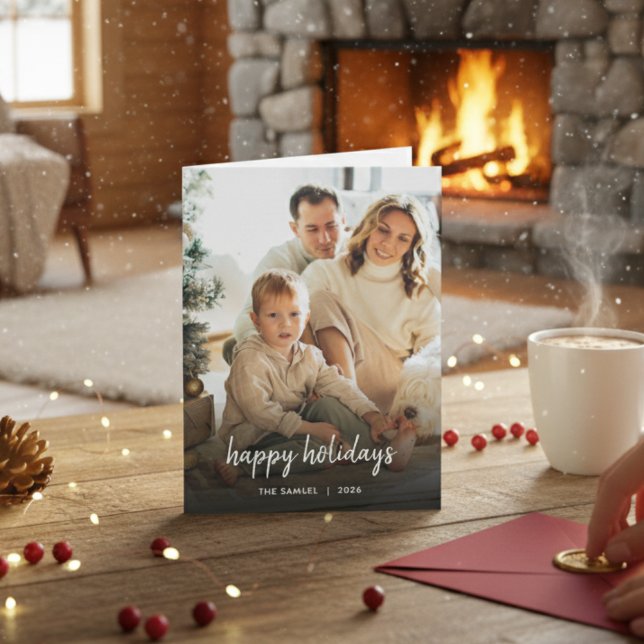 Cartão De Festividades Elegant Typography Family Photo Folded Card (Criador carregado)