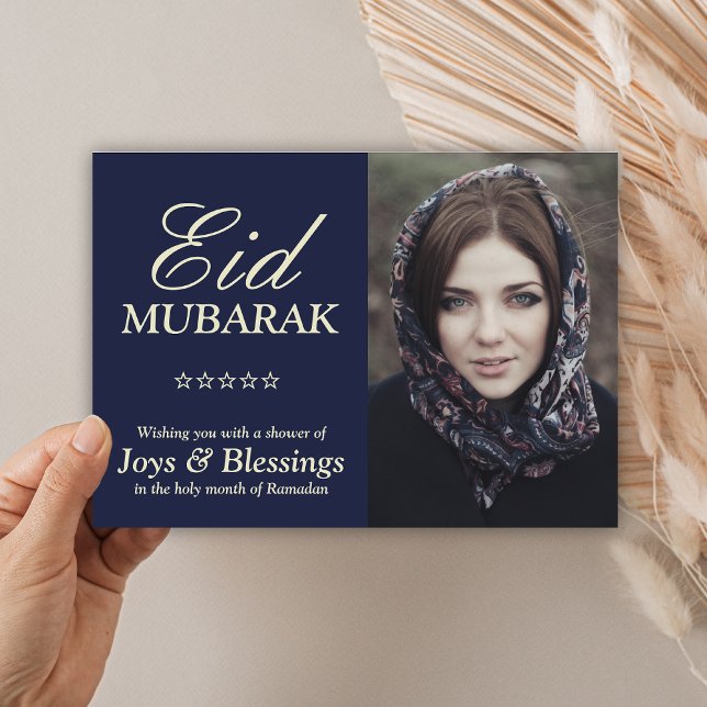 Cartão De Festividades Elegant Typography Personalized Eid Mubarak Photo (Criador carregado)