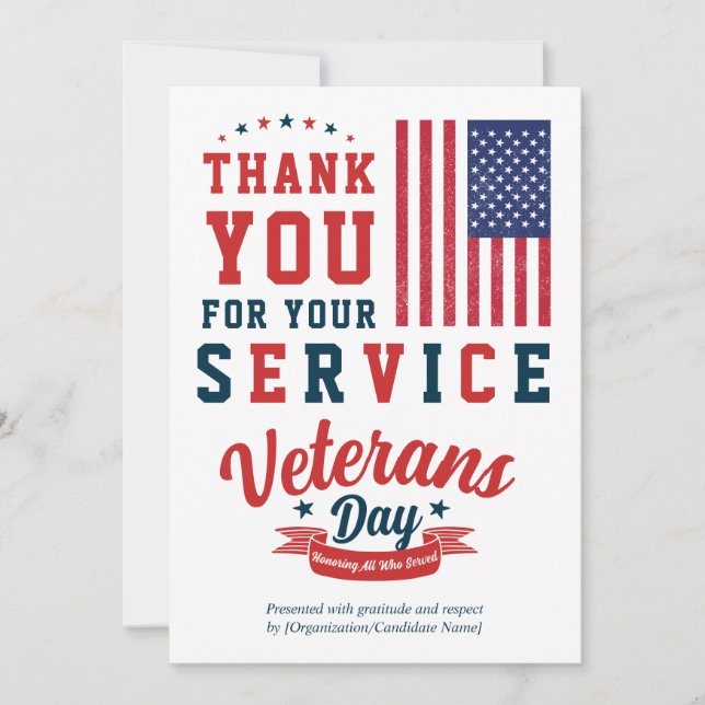 Cartão De Festividades Elegant Veterans Day Thank You 2026 Calendar (Frente)