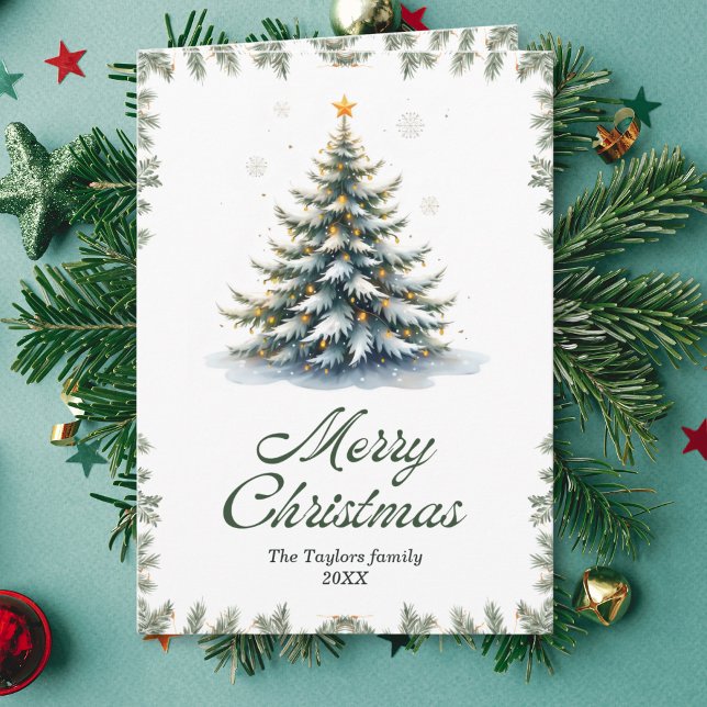 Cartão De Festividades Elegant Watercolor Christmas Tree (Elegant Watercolor Christmas Tree Folded Holiday Card)