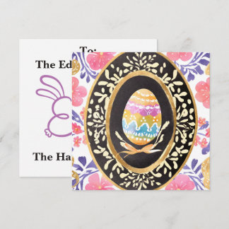 Cartão De Festividades Elegant Watercolor Floral Easter Egg with Gold 