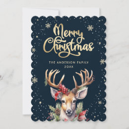 Cartão De Festividades Elegant Watercolor Reindeer Snow Christmas Card