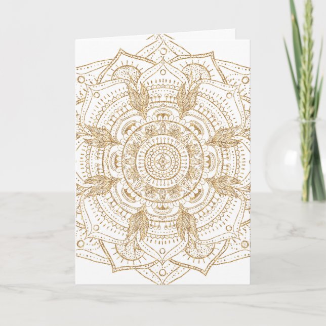 Cartão De Festividades Elegant White & Gold Mandala Hand Drawn Design (Frente)