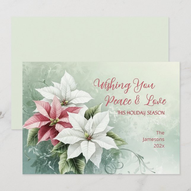 Cartão De Festividades Elegant White Pink Christmas Poinsettias  (Frente/Verso)