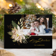 Elegant White Poinsettias w/Gold Greenery Photo