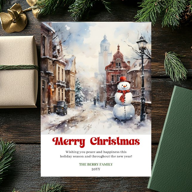Cartão De Festividades Elegant winter scene card rustic festive red green (Elegant winter scene card rustic festive red green lettering

)