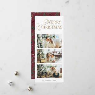 Cartão De Festividades Elegante 3 Fotos Aquarela Botânica Vermelho Natal