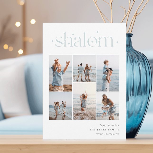Cartão De Festividades Elegante 6 Colagem de Fotos Shalom Hanukkah (Criador carregado)