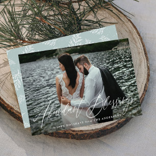Cartão De Festividades Elegante Abundant Blessings Script Ice Blue Photo