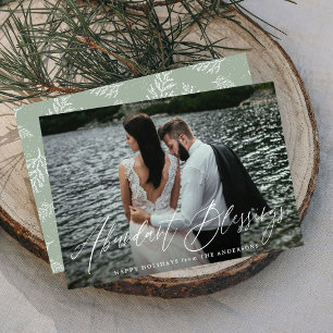 Cartão De Festividades Elegante Abundant Blessings Script Sage Green Phot