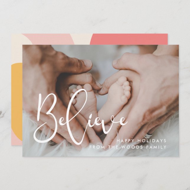 Cartão De Festividades Elegante Acredite na Foto Inspiracional de Natal (Frente/Verso)