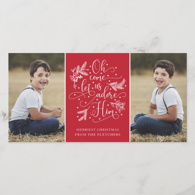 Cartão De Festividades Elegante Adore-O | Foto Natal 2 (Frente)