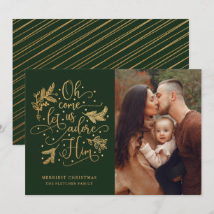 Cartão De Festividades Elegante Adore-O Foto Natal Dourado Verde