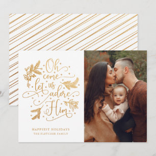 Cartão De Festividades Elegante Adore-O Natal da foto Branco Dourado