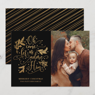 Cartão De Festividades Elegante Adore-O Natal da foto Preto Dourado