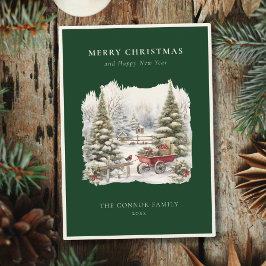 Cartão De Festividades Elegante aguarela vintage de um tordo de inverno n