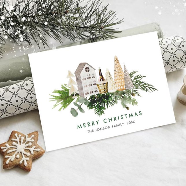 Cartão De Festividades Elegante Aquarela Composição de Boho de Natal (Criador carregado)