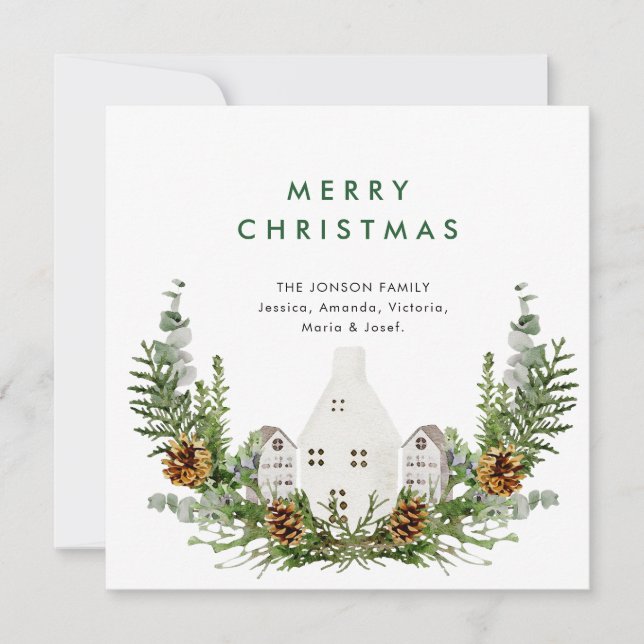 Cartão De Festividades Elegante Aquarela Composição de Natal Saudação (Frente)