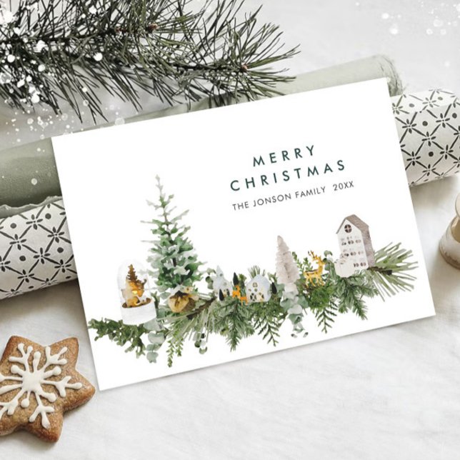 Cartão De Festividades Elegante Aquarela Composição Feliz de Natal (Criador carregado)