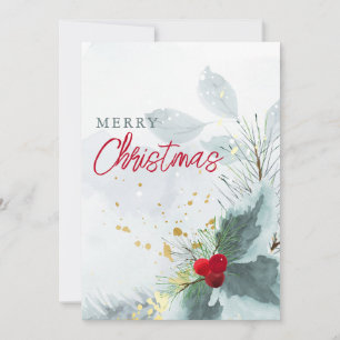 Cartão De Festividades Elegante Aquarela de Folhagens com Frutas Natal Al