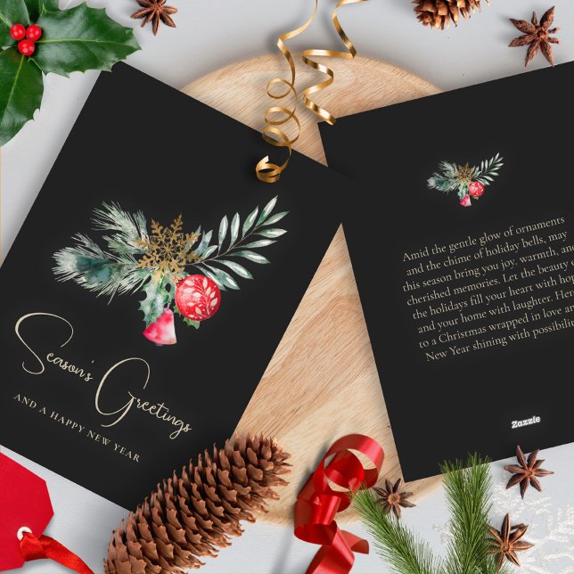 Cartão De Festividades Elegante Aquarela Dourada Mínima Feliz Natal (Criador carregado)