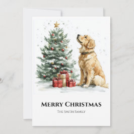 Cartão De Festividades Elegante Aquarela Natal e Cão