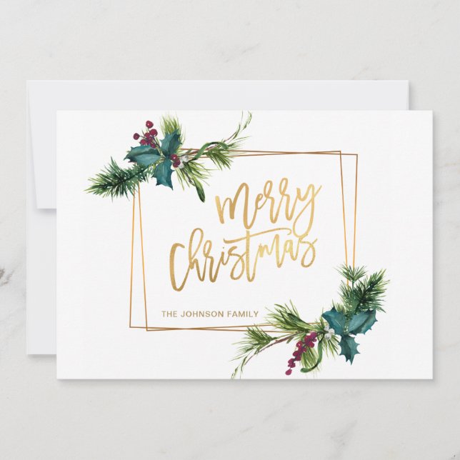 Cartão De Festividades Elegante Aquarela Pinho de Natal Saudação Cone (Frente)