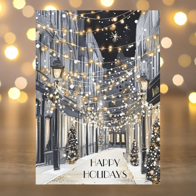 Cartão De Festividades Elegante Aquarela Preto Dourado Feliz Natal (Criador carregado)