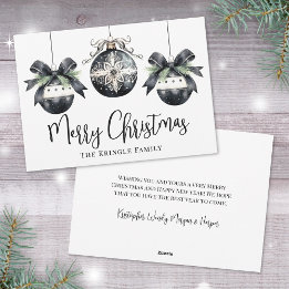 Cartão De Festividades Elegante Aquarela Simples Preto Natal Branco