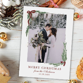 Cartão De Festividades Elegante Arco com Fotografia de Natal com Verdura