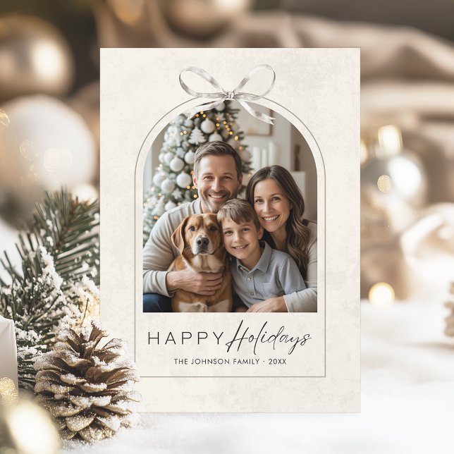Cartão De Festividades Elegante Arco de Família Moderno Foto Simples Arco (Modern boho arch family photo christmas card. Minimal yet elegant for sharing the holiday love)