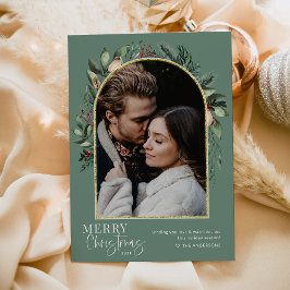 Cartão De Festividades Elegante Arco de Verdor Dourado Feliz Natal Foto