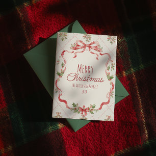 Cartão De Festividades Elegante Arco Floral Vermelho Verde Natal Feliz