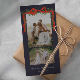 Cartão De Festividades Elegante Arco Vermelho com Greenery 2 Foto Natal