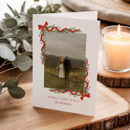 Cartão De Festividades Elegante Arco Vermelho com Greenery Foto Natal