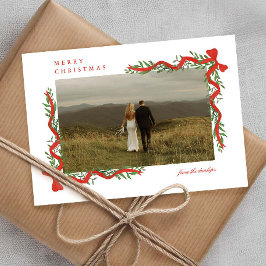 Cartão De Festividades Elegante Arco Vermelho com Greenery Foto Natal