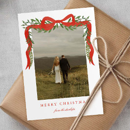 Cartão De Festividades Elegante Arco Vermelho com Greenery Foto Natal